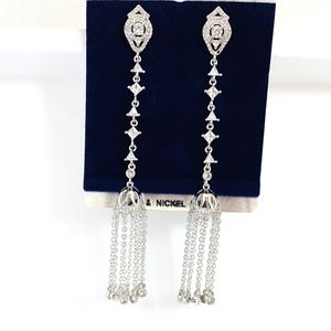 NEW Long Tassel Earrings CZ Rhodium